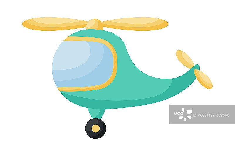 白色背景上的可爱绿色直升机卡通图片素材