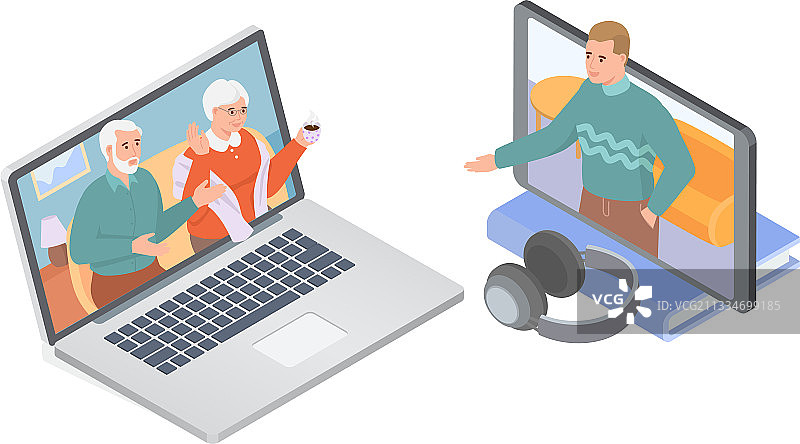 与父母在线家庭聊天的视频通话图片素材