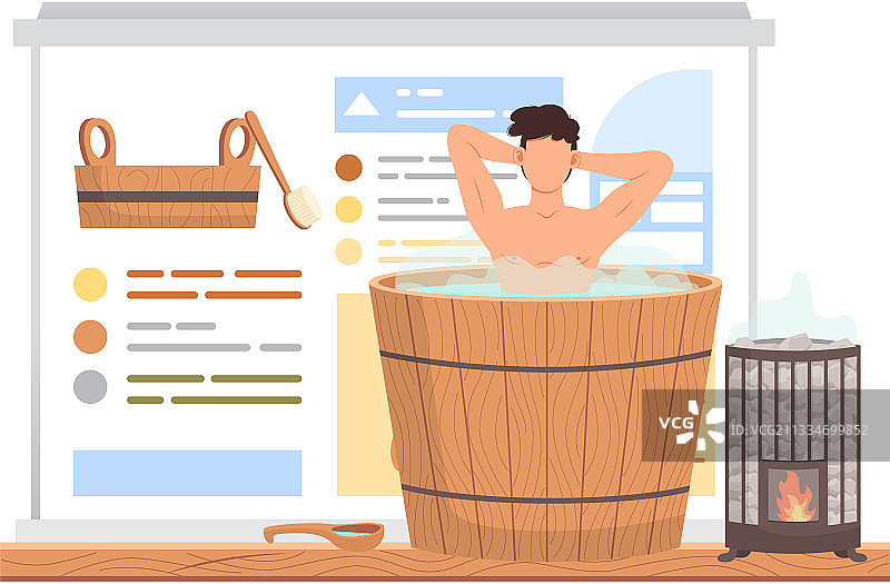 男人站在桶里用手洗澡图片素材