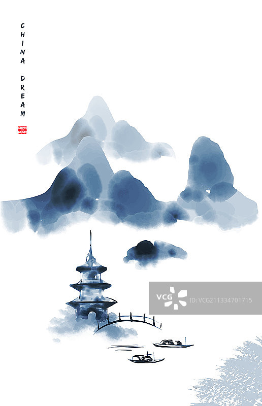 具有朦胧感的中国水墨画背景图片素材