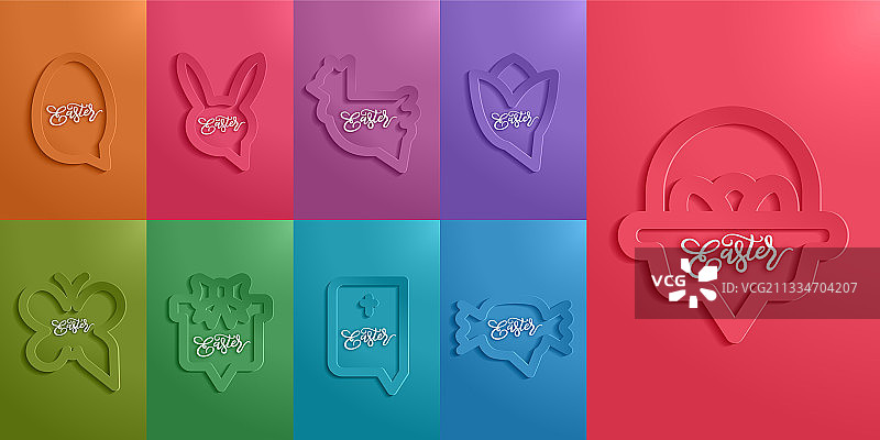 快乐的复活节剪纸风格贺卡图片素材