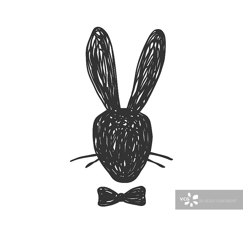 手绘剪影兔子绅士画像图片素材