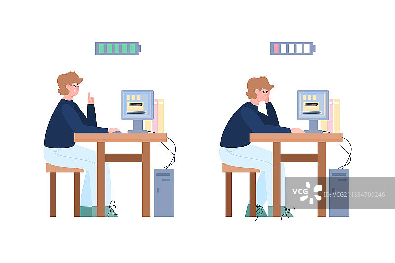 疲惫而精力充沛的商务人士卡通形象图片素材