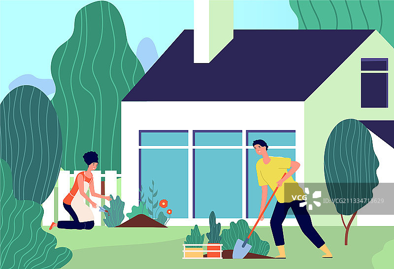 一家人在花园里种植图片素材