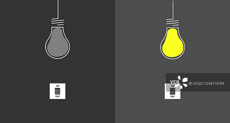 扁平风格灯泡开关示意图片素材