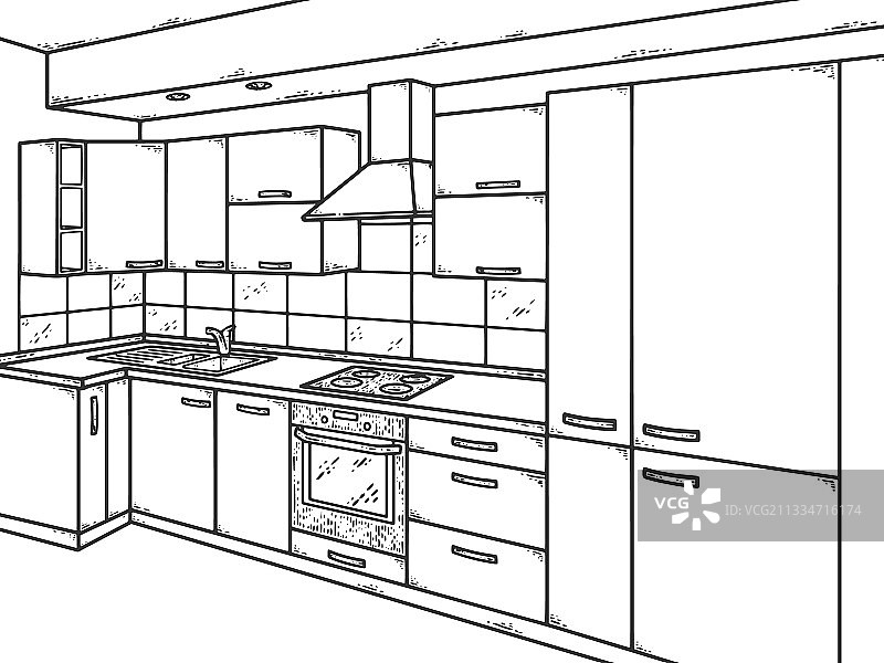 厨房内部素描刮板模仿图片素材