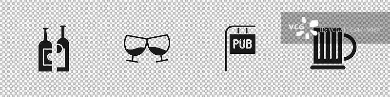 葡萄酒杯、干邑或白兰地瓶子套装图片素材