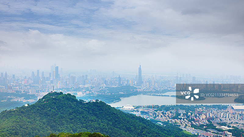 南京市全景图，从紫金山鸟瞰南京市城际线图片素材