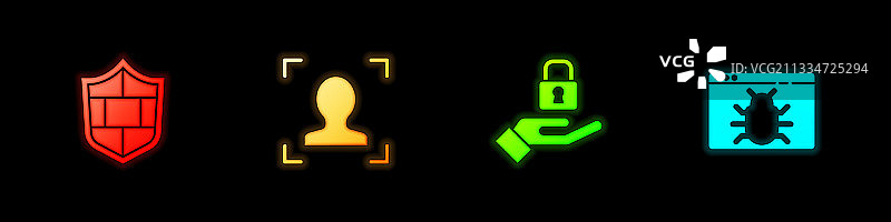 带人脸识别锁的砖墙盾牌图片素材