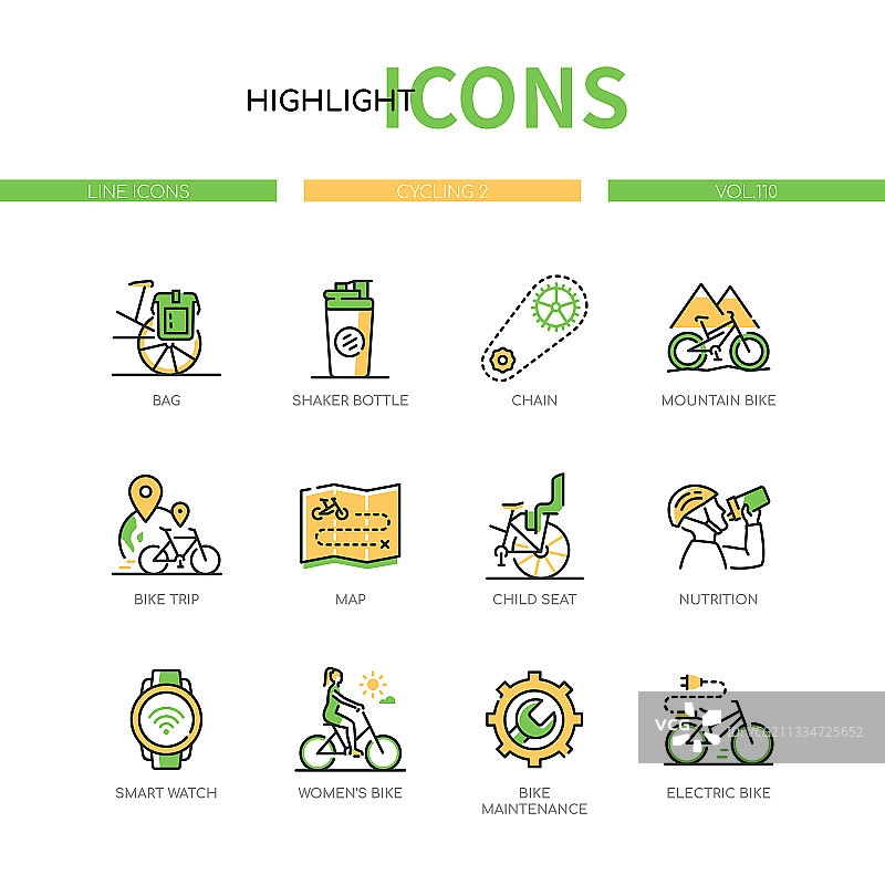 自行车运动现代线条设计风格图标集图片素材