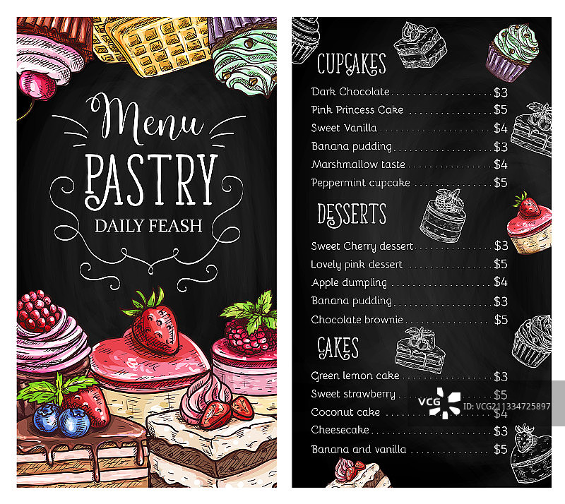 糕点和甜点黑板菜单模板图片素材