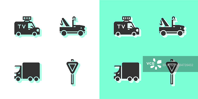 道路交通标志牌电视新闻车送货图片素材