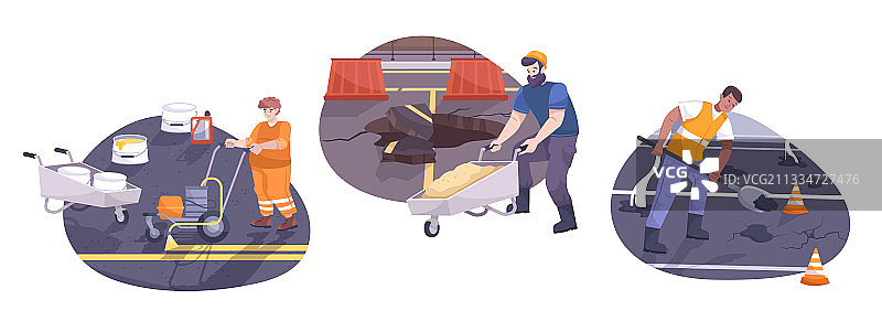 道路维修扁平图标集图片素材