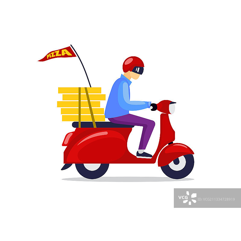 骑滑板车送披萨图片素材