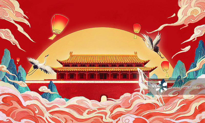 中国风新年喜庆创意插画图片素材