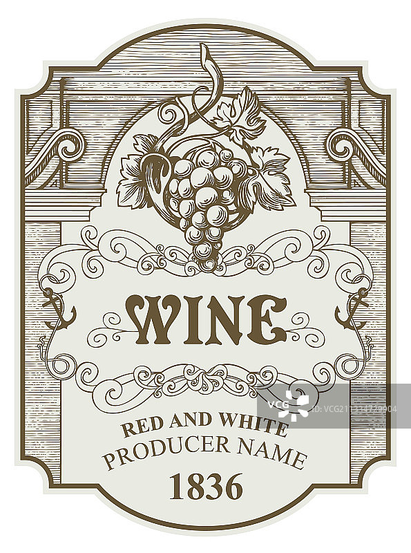 手绘葡萄酒标签与葡萄串图片素材