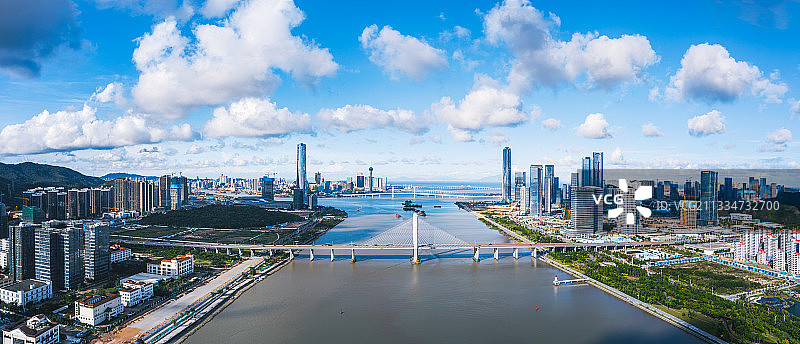 珠海横琴金融岛与澳门城市风光全景图片素材