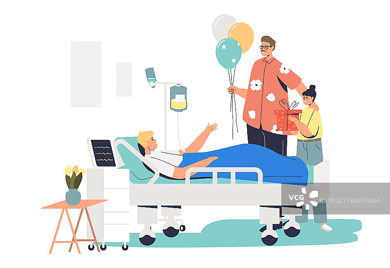 家人在医院探望病人图片素材
