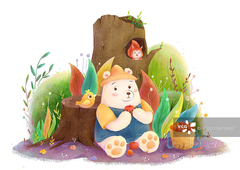 小熊吃果子图片素材