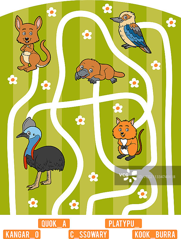 儿童迷宫游戏：澳大利亚动物图片素材