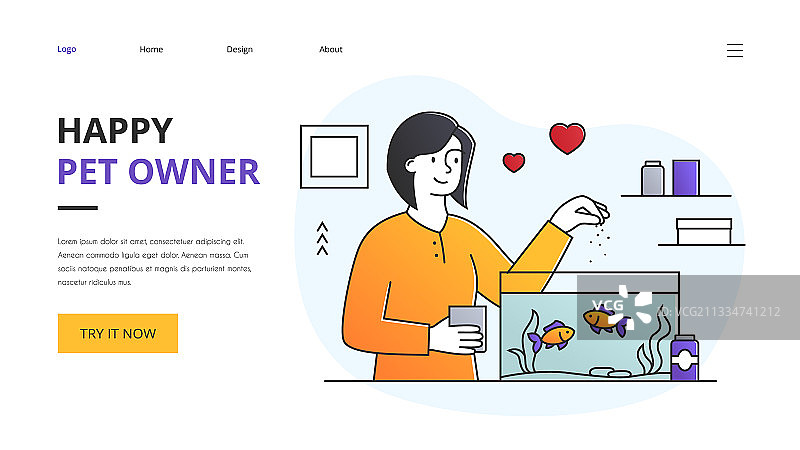 快乐宠物主人的网站着陆页设计图片素材
