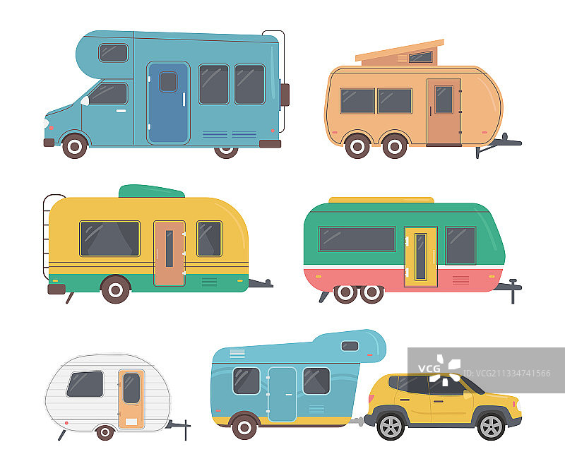 卡通彩色露营车图标合集图片素材