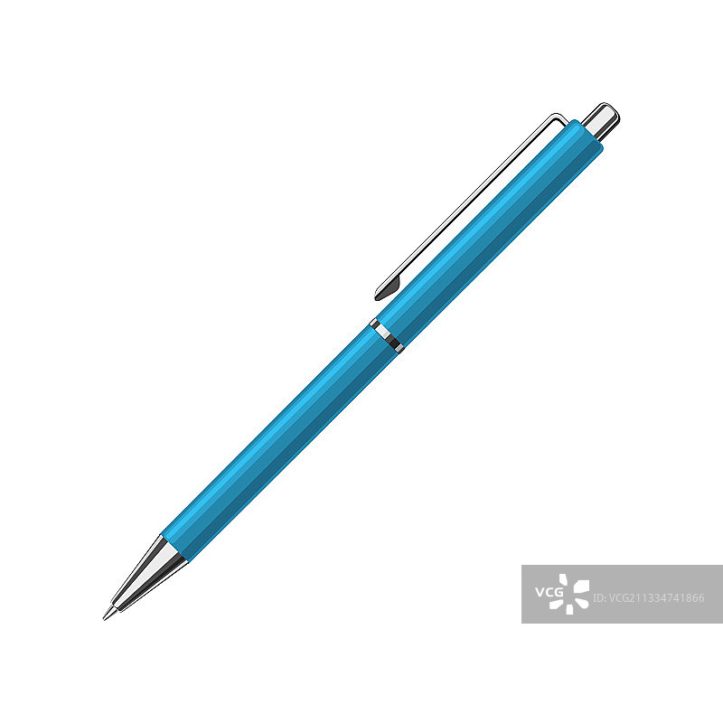 蓝色金属外壳自动圆珠笔图片素材