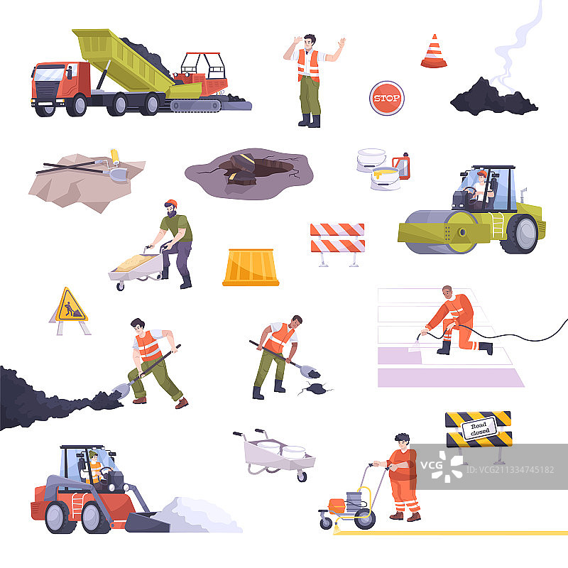 道路维修工具扁平化设计图片素材