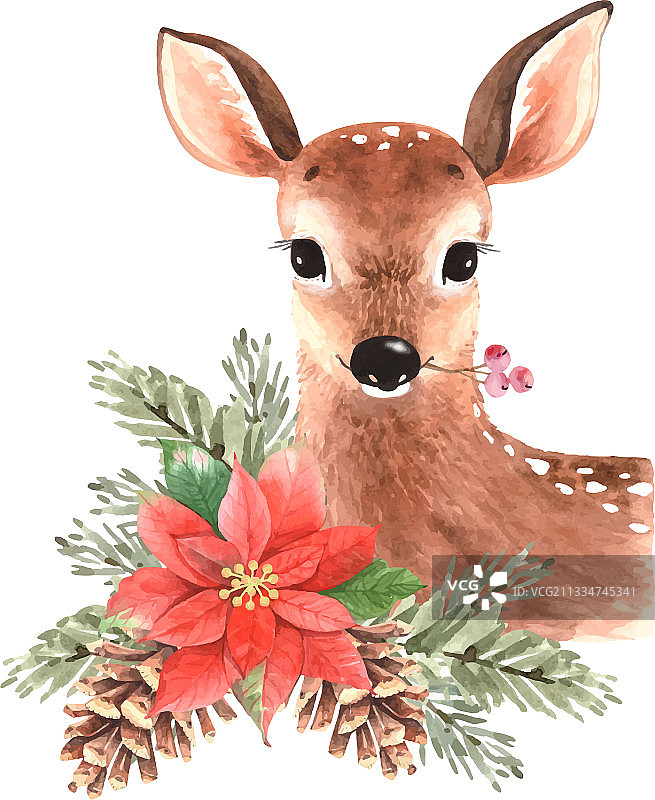 戴着圣诞花环的可爱小鹿图片素材