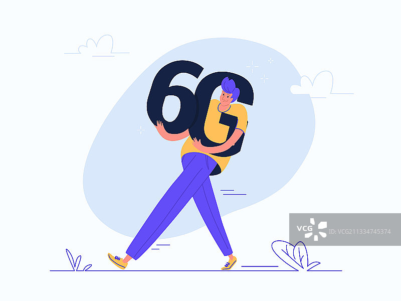 携带重型6G标志的年轻男人图片素材