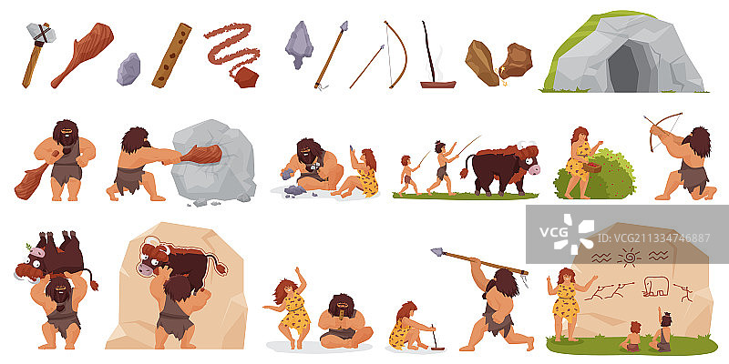 原始人狩猎场景图片素材