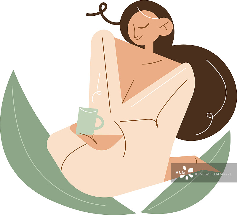 坐着享受的年轻白人女性图片素材