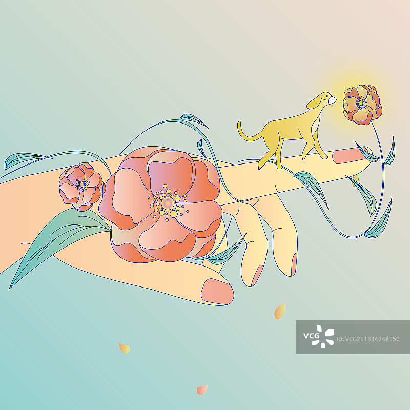 心有萌狗 细嗅蔷薇图片素材