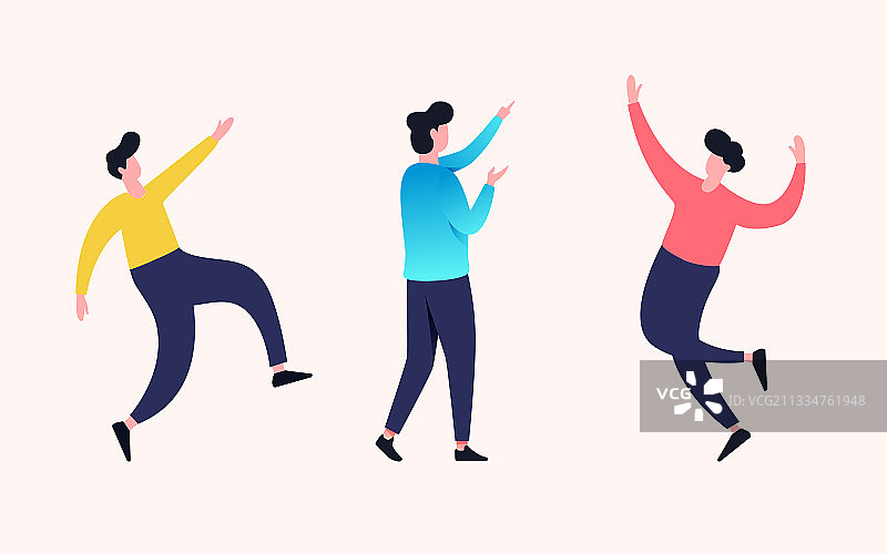 卡通人物动态姿势团队庆祝喜悦幸福矢量插画图片素材