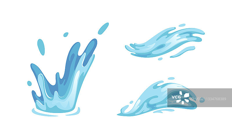 蓝色水滴和水波水花套装图片素材