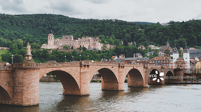 从老桥远眺德国海德堡城堡图片素材