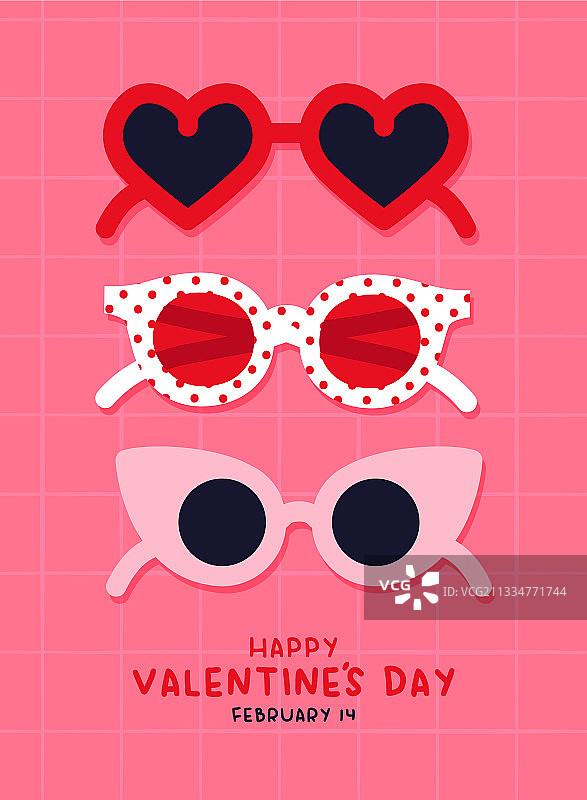 情人节爱心太阳镜卡通贺卡图片素材