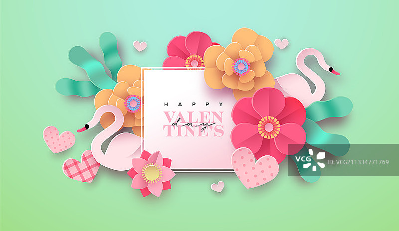 情人节剪纸花装饰卡片图片素材