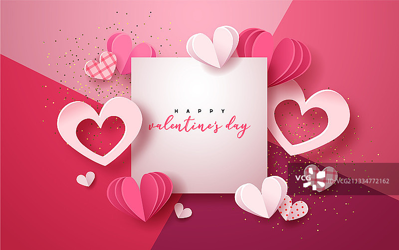 粉色剪纸爱心情人节贺卡图片素材