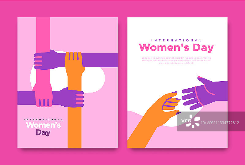 妇女节粉色女性携手互助卡片图片素材