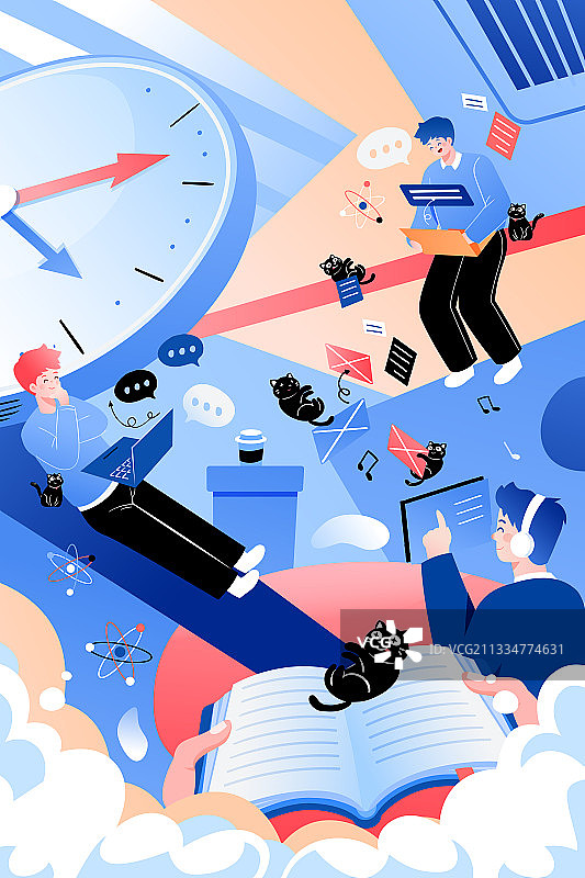 卡通招聘团队合作时间碎片数据可视化教育程序员商务办公矢量插画图片素材