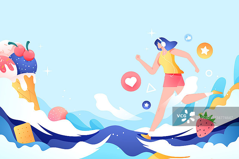 卡通夏天运动健康美食餐饮外卖消费甜点冰淇淋电商渐变矢量插画图片素材