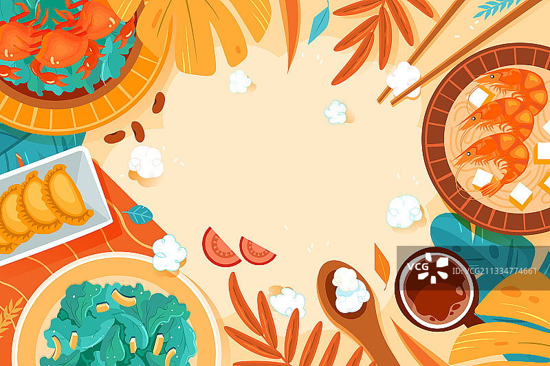 卡通夏季夏天时令美食餐饮螃蟹龙虾电商促销顶视图渐变矢量插画图片素材