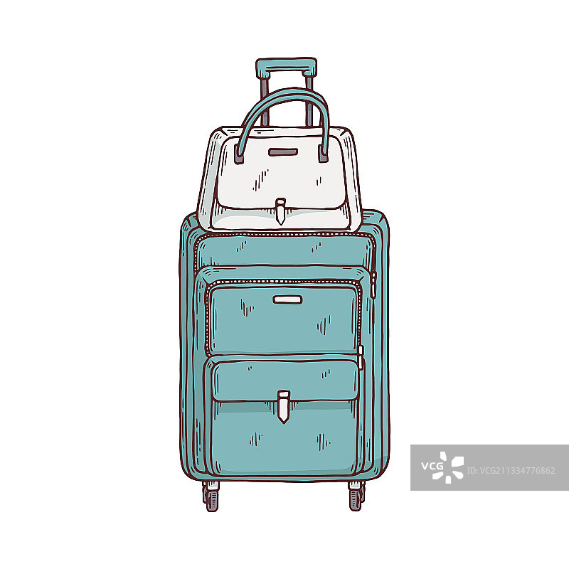 手绘女士手提包旅行箱图片素材
