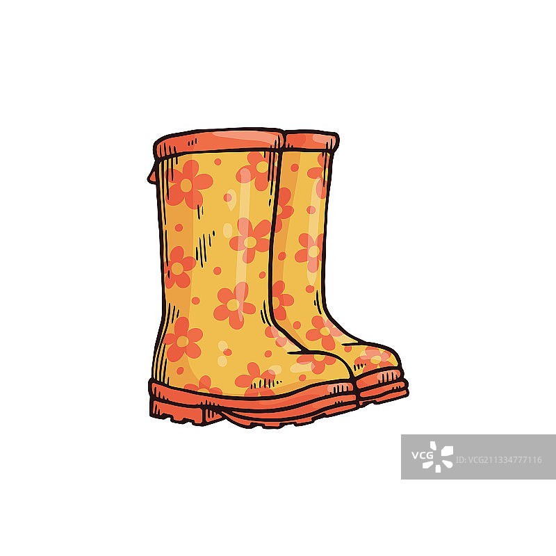 雨天黄色花纹雨靴图片素材