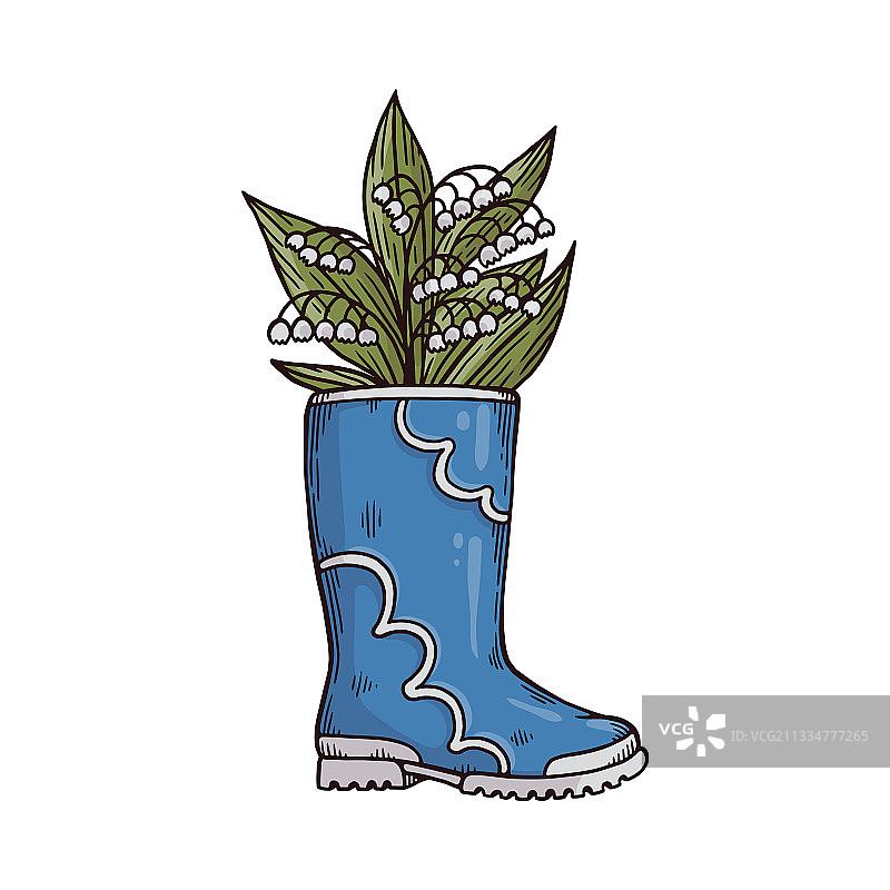 时尚雨靴与盛开的百合花图片素材