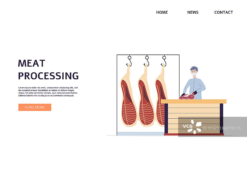 肉类加工横幅：屠夫切割肉类图片素材