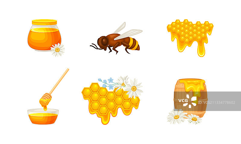 蜂窝与玻璃罐中的蜂蜜图片素材