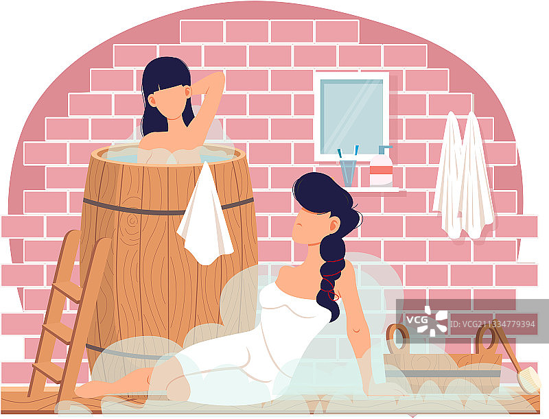 女人站在浴缸里和朋友聊天图片素材