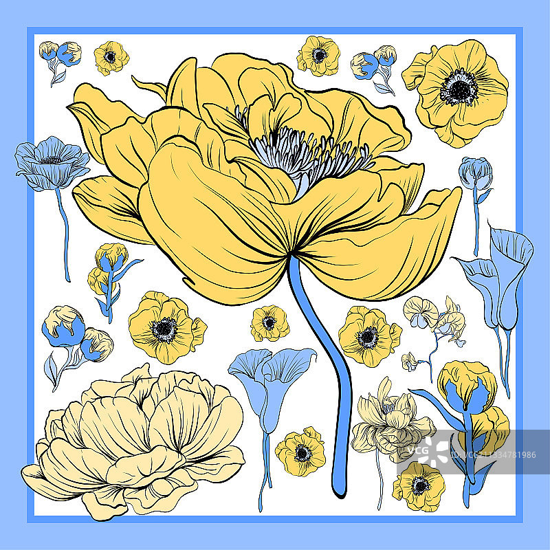 带有罂粟兰花的彩色丝巾图片素材